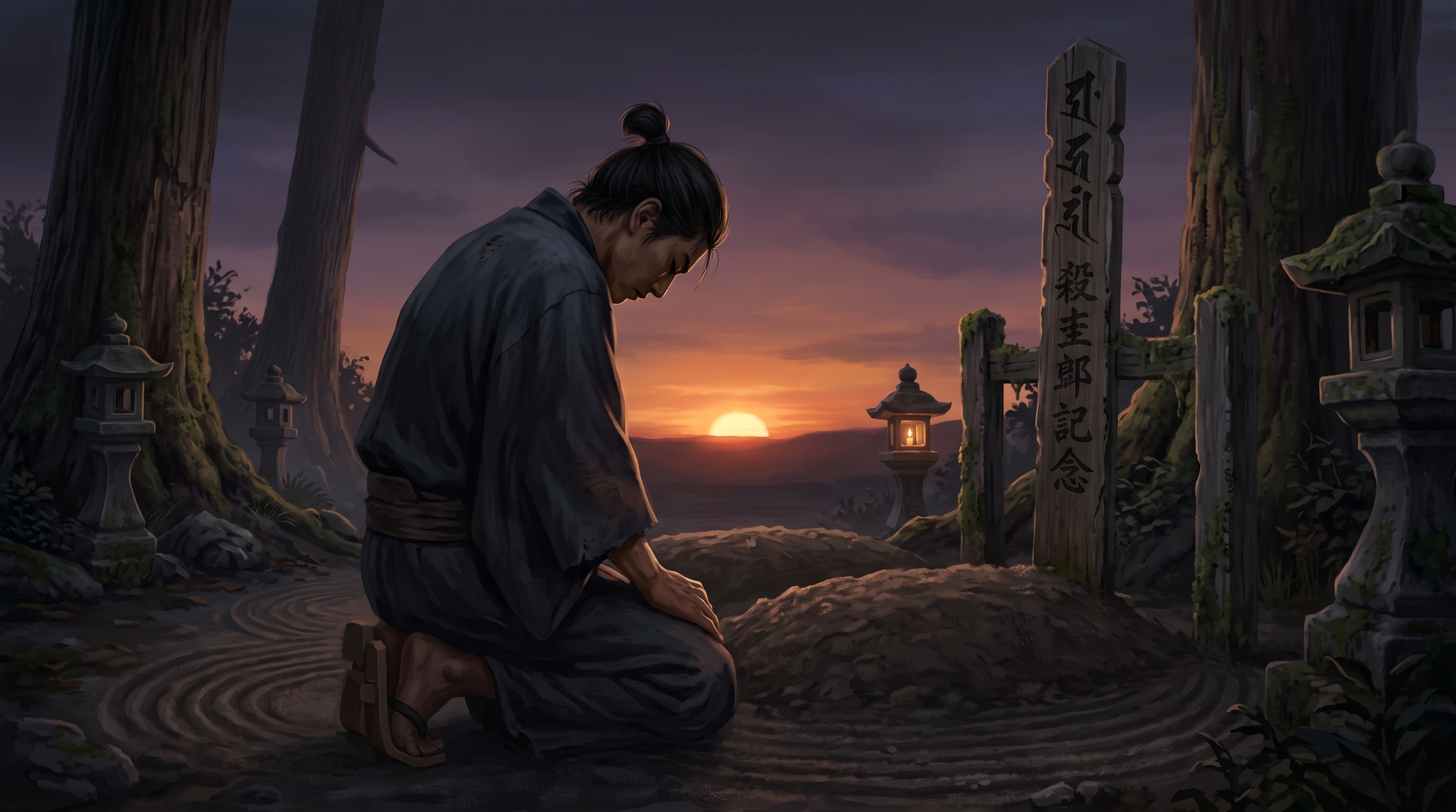 Kneeling at Grave
