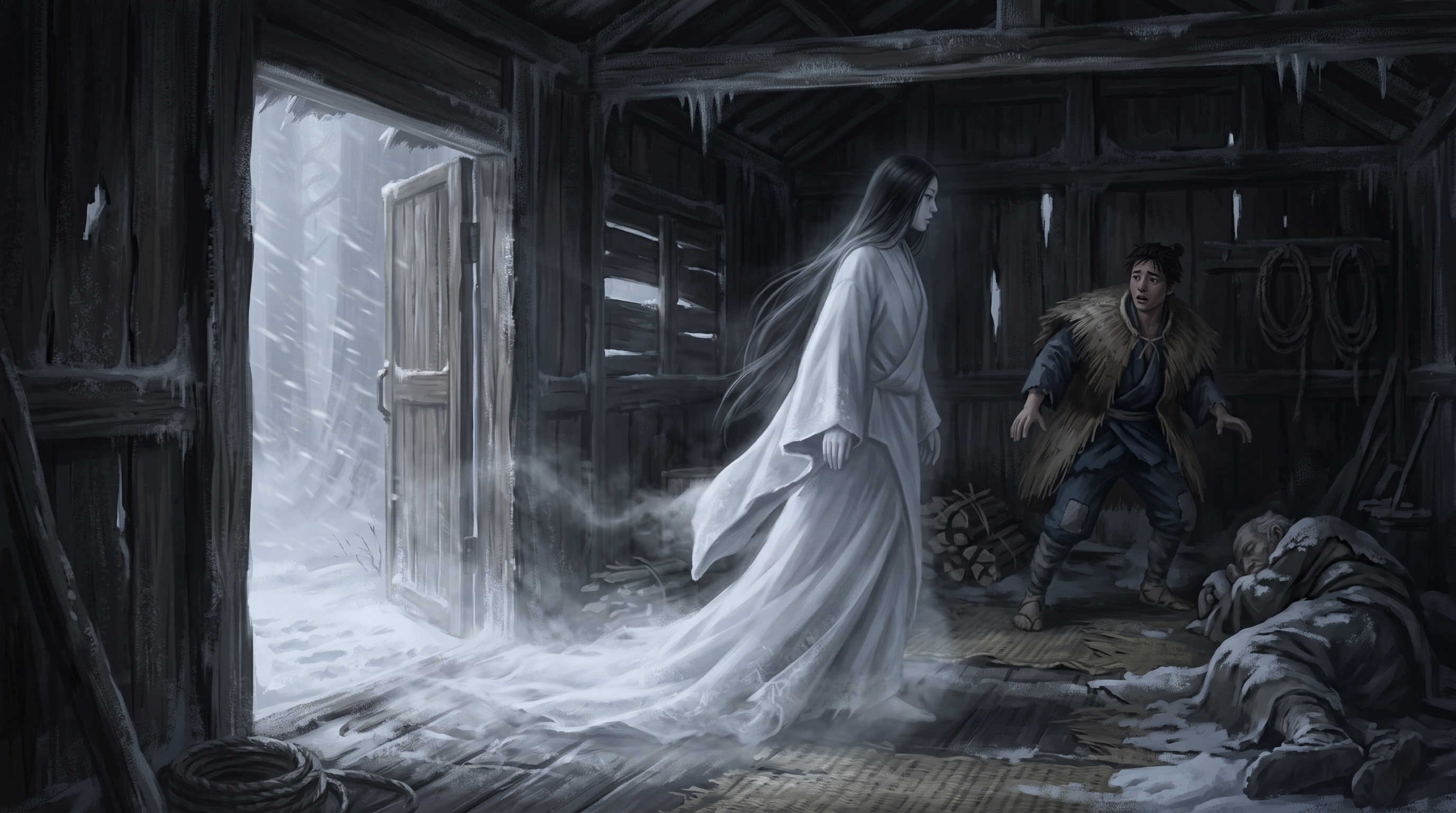 Woman Vanishing into Blizzard